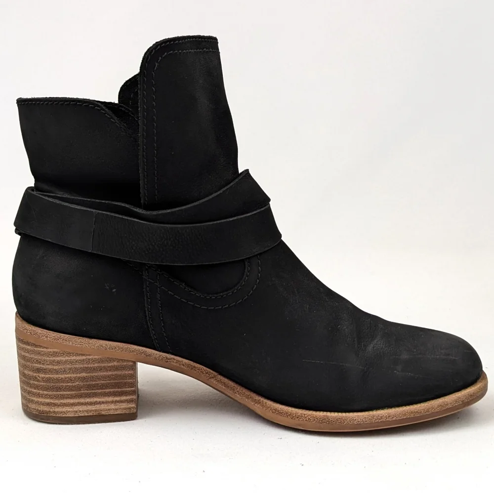 UGG Elora Ankle Boot Nubuck Suede Leather  Strappy Block Heel Scandi Black 7.5